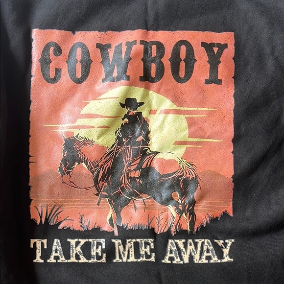 NWOT Women’s Sweatshirt Cowboy Take Me Away Crew Neck Black Size M - Picture 2 of 4